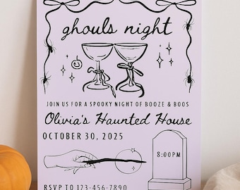Halloween Girls Night Invitation | Ghouls Night Party Invite | Editable Canva Template