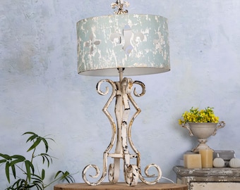 Lampka nocna z metalu w stylu retro, lampa stołowa z pustym kloszem, lampka nocna na biurko, dekoracyjna lampka nocna, rustykalna lampa, wystrój domu, prezent na parapetówkę
