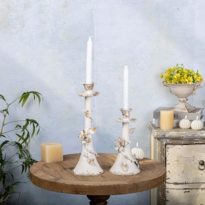 Vintage Floral Candlestick Metal Candle Holders Shabby Chic Candle Sticks Hand Carved Candle Stand Table Decor Home Decor Halloween Gift