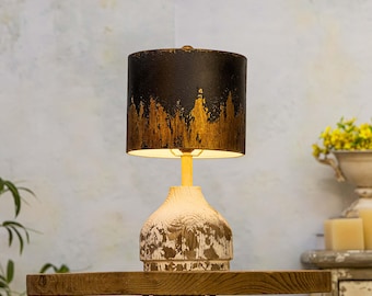 Lampe de table en bois vintage, abat-jour en métal, lampe de bureau, lampe décorative, veilleuse en bois, décoration d'intérieur, décoration de ferme, cadeaux de pendaison de crémaillère