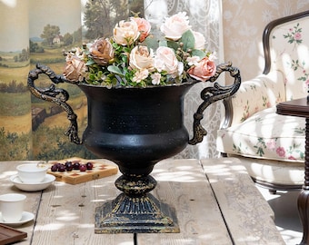 Vintage Vases Metal Urn Flower Pots Antique Black Trophy Urns French Country Vases Home Tabletop Decorations Garden Decoration