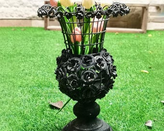 Metall Blumentöpfe Französische Vintage Vasen Handgeschnitzte Blumentöpfe Dekorative Rustikale Planter Pot Outdoor Gartendekoration Weihnachtsgeschenk