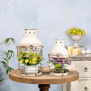 Lantaarn in rustieke stijl, bloemendisplay, bloemenstuk, hangende lantaarn, woondecoratie, housewarmingcadeau, vintage metalen lantaarn.
