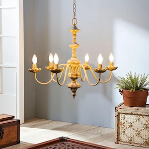 Vintage-Inspired Chandelier, Elegant 6-Light Ceiling Fixture, Rustic Home Decor, Antique-Style Lighting, Shabby Chic Lighting