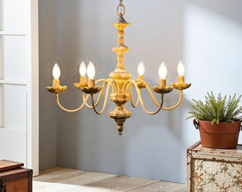 Vintage-inspirierter Kronleuchter, Elegante 6-flammige Deckenleuchte, Rustikales Wohndekor, Beleuchtung im Antiken Stil, Shabby Chic-Beleuchtung