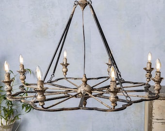 Retro Wheel Chandelier Metal Hanging Lamp Living Room Pendant Light Eight-Light Ceiling Light Cafe Chandeliers Unique Lighting Fixtures