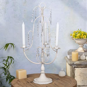 Elegant Retro Candlestick Crystal Pendant Candle Holder Three Candle Candle Sticks Metal Candle Stand Desktop Decor Retro Halloween Decor