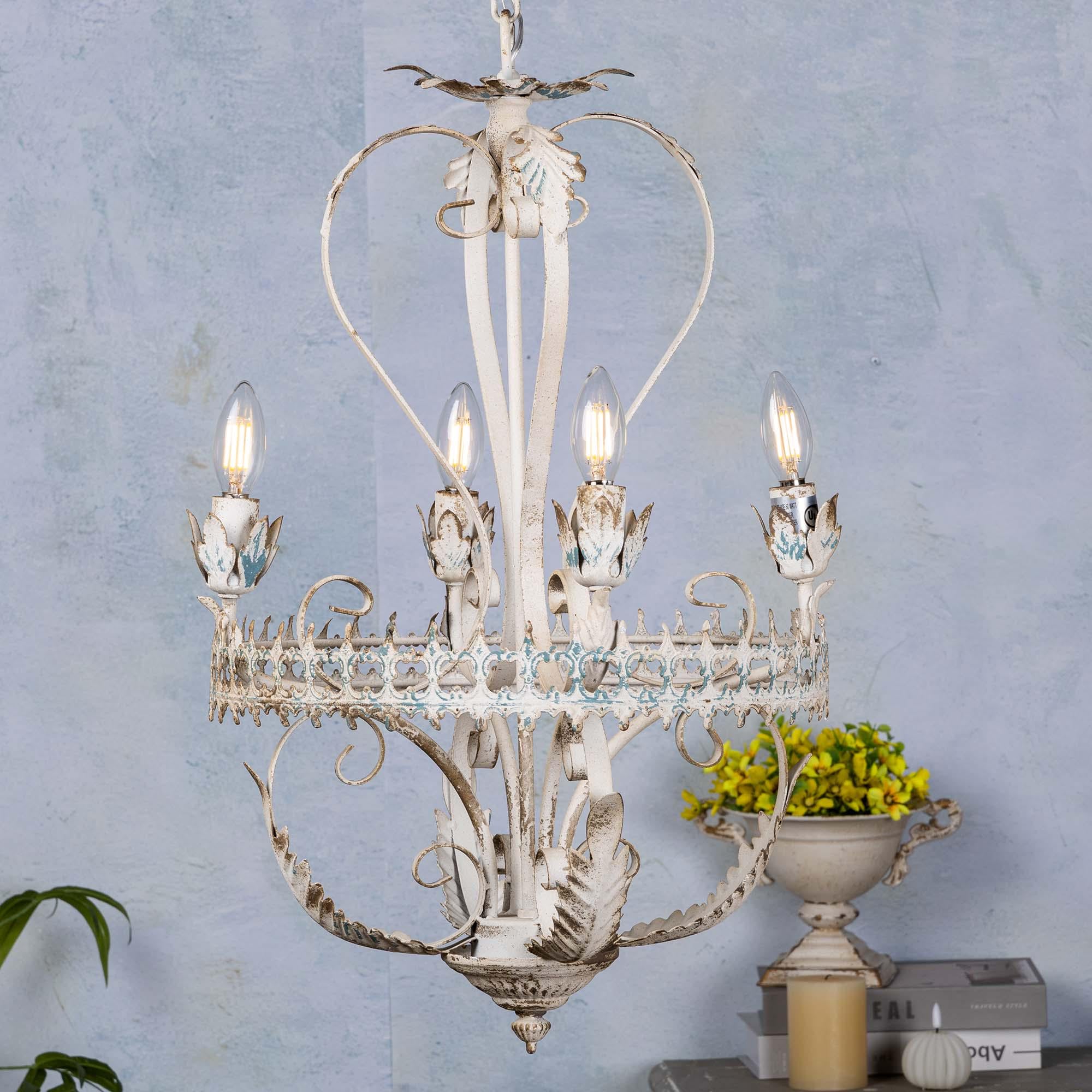 Vintage Metal Chandelier Four Light Pendant Lamp Farmhouse Ceiling Light Living Room Hanging Lamp Vintage Decorative Lighting Fixtures