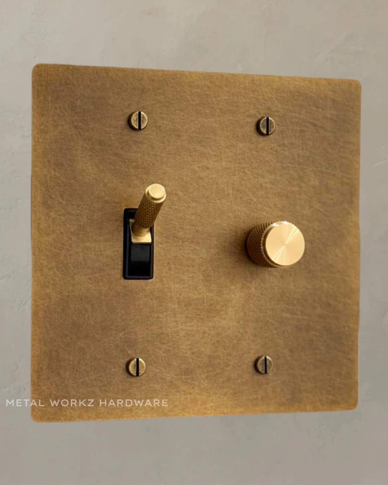 Brass Modern Toggle Light Switch + Rotary Dimmer Switch (2-gang) Aged ...