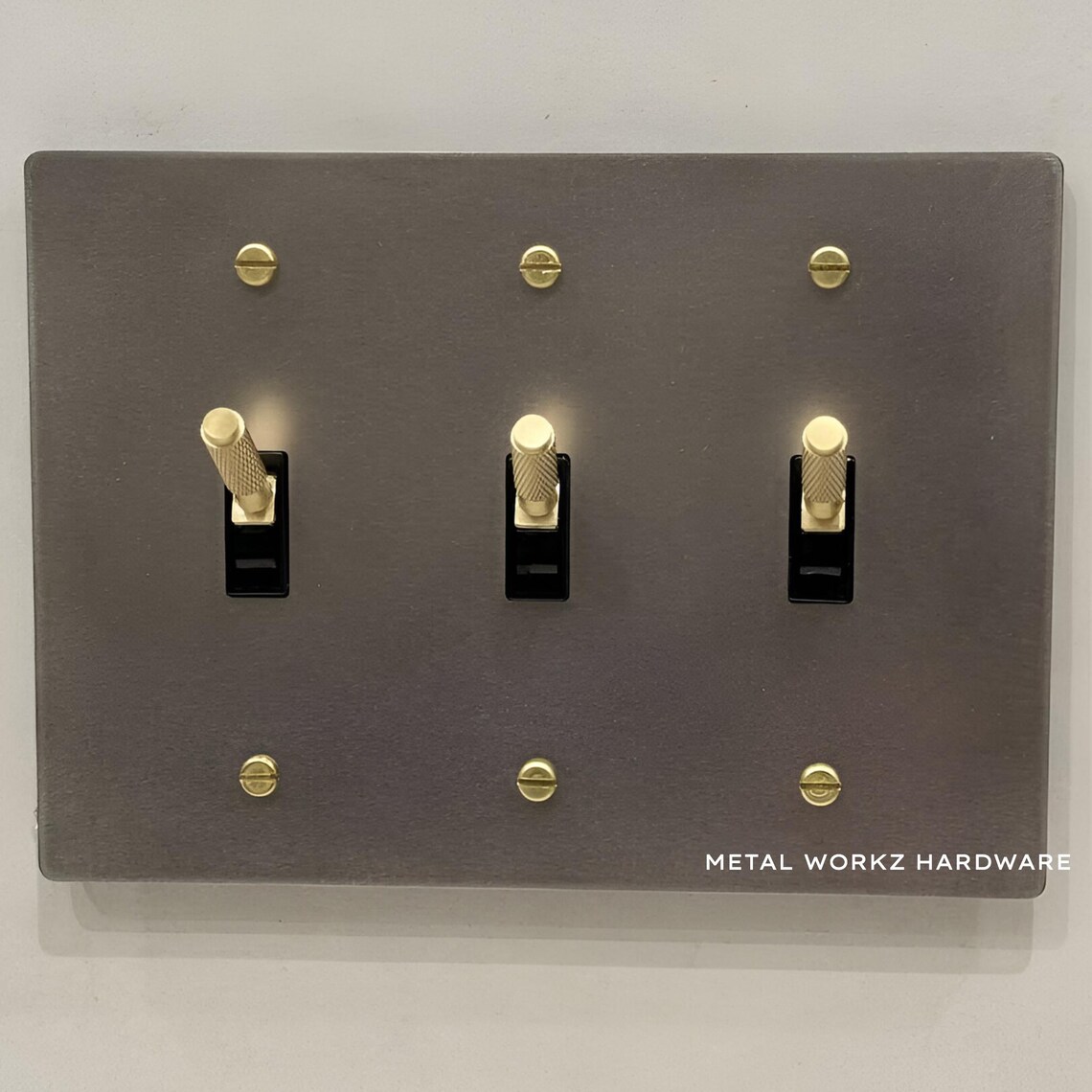 Brass Modern Toggle Light Switch (3-gang) Satin Nickel With Brass - Etsy