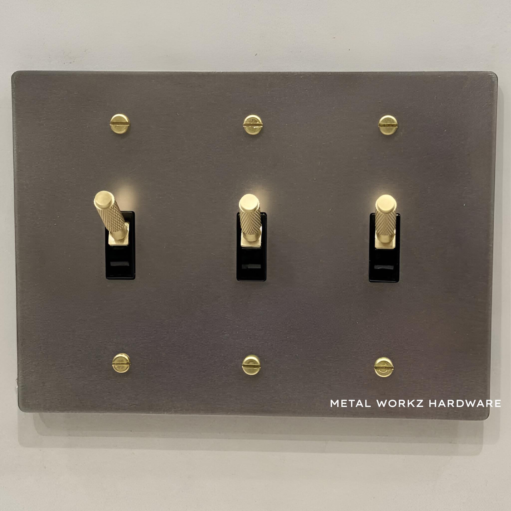 Brass Modern Toggle Light Switch (3-gang) Satin Nickel With Brass - Etsy