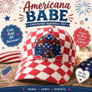 American Babe Trucker Hat Red Checkered USA America Fourth Of July Festivities Apparel