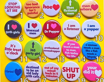 Build Your Own Button Bundle! (SAVE!!!!) Choose your own pack of Handmade Pin back button badges(1.25"/32mm buttons) Funny, Offensive, Edgy
