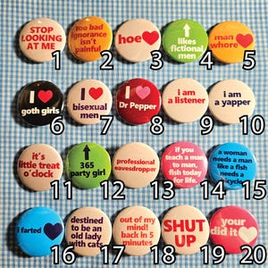 Build Your Own Button Bundle! (SAVE!!!!) Choose your own pack of Handmade Pin back button badges(1.25&quot;/32mm buttons) Funny, Offensive, Edgy
