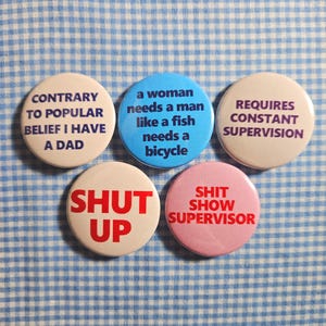 Pinback Buttons 1.25 inch (32mm),Vintage Retro, Funny, Loser, Offensive, Shut Up, Individual Buttons/Pack of 5 (Set 12)