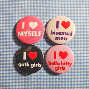 Pinback Buttons 1.25 inch (32mm),Vintage Retro, Funny, Offensive,Goth Girls,Hello Kitty,I Love Myself, Individual Buttons/Pack of 4 (Set 13)