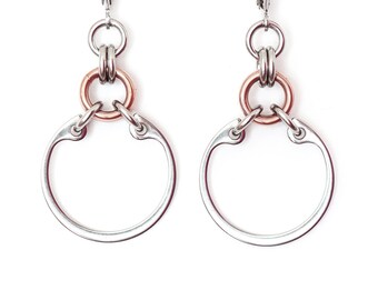 Bronze mixed metal earrings, mixed metal jewelry, stainless steel jewelry, stainless jewelry, bronze industrial earrings, industrial jewelry