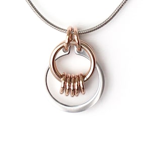 Bronze mixed metal necklace, mixed metal jewelry, stainless steel jewelry, bronze jewelry, bronze industrial necklace, industrial jewelry