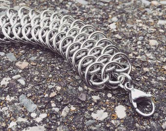 Stainless steel chainmaille bracelet, statement jewelry, industrial style, boyfriend gift, husband gift, gifts for him, mens jewelry for men