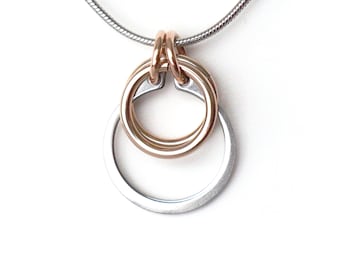 Bronze mixed metal necklace, mixed metal jewelry, stainless steel jewelry, bronze jewelry, bronze industrial necklace, industrial jewelry