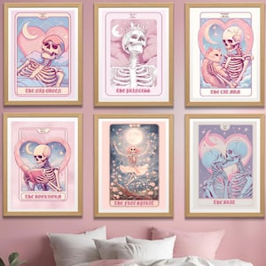 Boho Chic Tarot Art Print Set | Digital Download | Pastel Skeleton Aesthetic | Halloween Decor | Mystical Wall Art