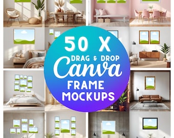 50 Canva Frame Mockups: Boho Wall Art, Poster Templates (Digital Download)
