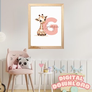 Custom Personalised Name Wall Art, Animal Print for Nursery or Kids Room, Custom Colour Wall Decor, Personalized Animal Name Art