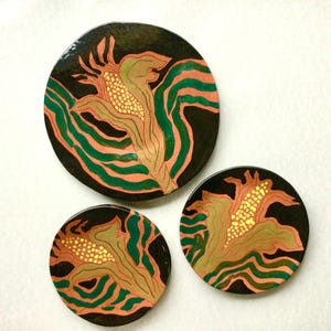 Original Ceramic Art Plate Set - Vintage Corn Spirit-set of 2 handmade, one of a kind, drawn and painted harvest celebrational design