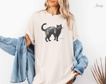 Schwarze Katzen-Halloween-Shirt | Schwarze Katzen-Shirt | Halloween Geschenkideen | Katzenliebhaber T-Shirt | Katze Person Geschenk | Gruseliges süßes T-Shirt für Katzenliebhaber