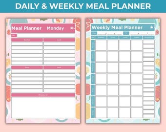 Printable Meal Planner: Daily & Weekly Menu, A4/A5/Letter (Digital Download)