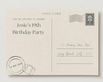 Plantilla de invitación digital para fiesta con estilo de postal / Tema de postal vintage / Tema de antaño / Plantilla editable de Canva