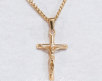 18k Gold Crucifix Necklace, Waterproof Necklace for Man, Cuban Chain Necklace For Man, Stainless Steel Necklace, Gift For Man, Gift For Him