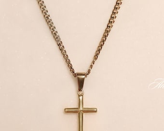 18k Gold Cross Necklace, Waterproof Necklace for Man, Cuban Chain Necklace For Man, Stainless Steel Necklace, Gift For Man, Gift For Him