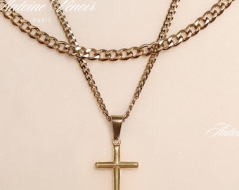 18k Gold Cross Necklace, Waterproof Necklace for Man, Cuban Chain Necklace For Man, Stainless Steel Necklace, Gift For Man, Gift For Him