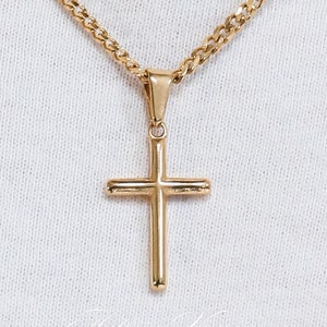 18k Gold Cross Necklace, Waterproof Necklace for Man, Cuban Chain Necklace For Man, Stainless Steel Necklace, Gift For Man, Gift For Him