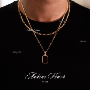 18k Gold Onyx Necklace Rec, Waterproof Necklace for Man, Cuban Chain Necklace For Man, Stainless Steel Necklace, Gift For Man, Gift For Him