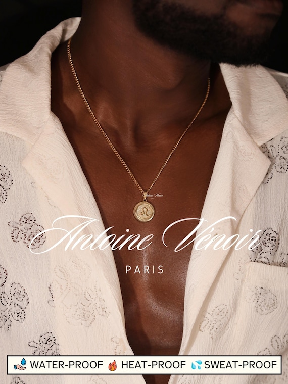 18k Gold Leo Necklace, Zodiac Necklace Waterproof Necklace for Man