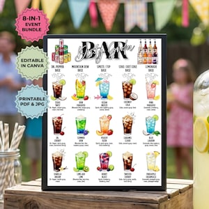Dirty Soda Bar Menü-Vorlage, Abschluss Soda Bar, Abschluss Limonade Bar Schild, 8-in-1 Party Pack, Shirley Temple Bar, Canva Bearbeitbar