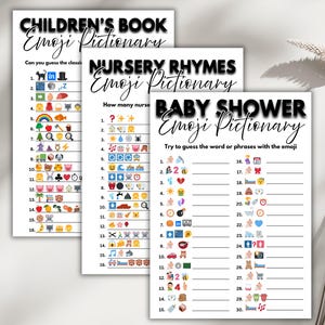 Baby Shower Emoji Pictionary + Nursery Rhymes + Children&#39;s Books – 3 Fun & Printable Emoji Games for Baby Shower Party Activities, BG122.