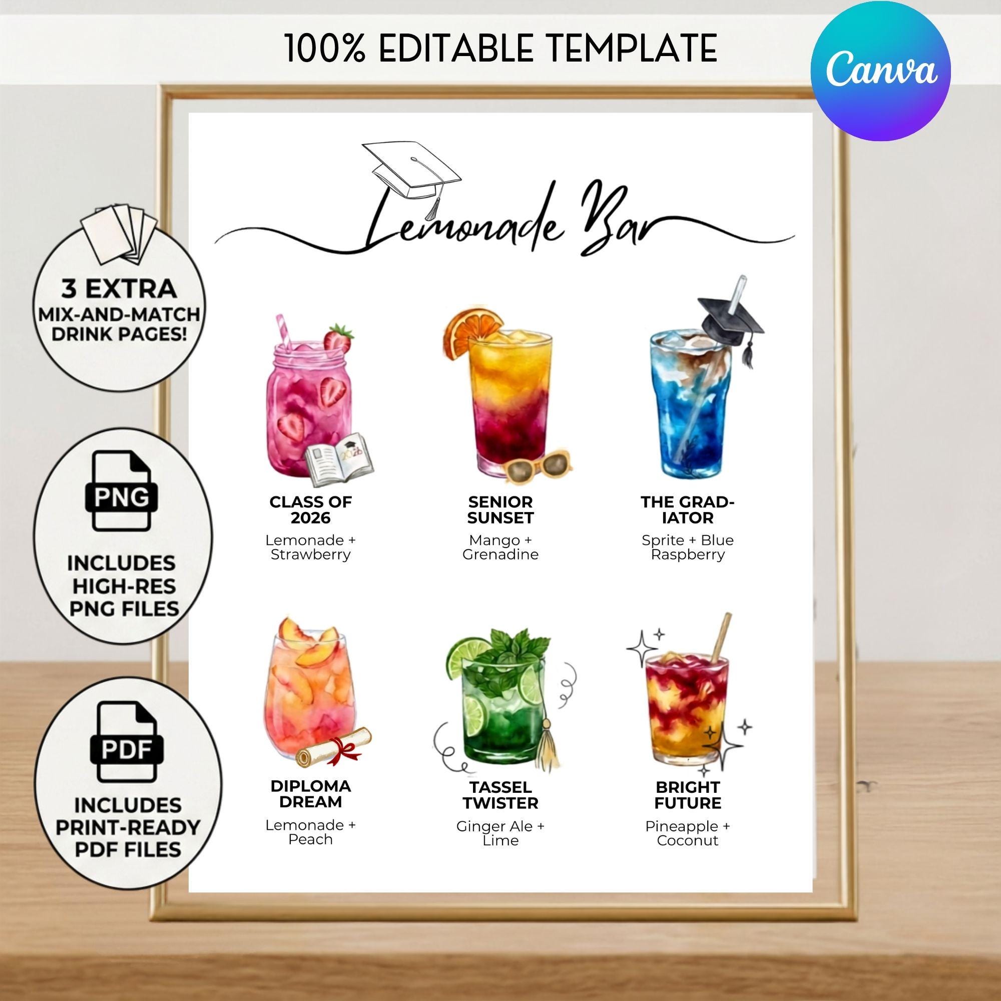 Graduation Lemonade Bar Menu Sign Grad Party Decor Class of 2026 Senior ...