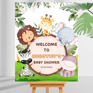 Editable Safari Baby Shower Welcome Sign, Jungle Baby Shower Poster, Greenery Safari Animals Decor, A Little Wild One Baby Shower, BBB001