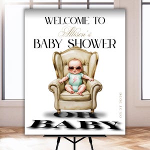 Oh Baby Shower Welcome Sign – Modern Baby Shower Sign Printable, Neutral Baby Shower Decor, Editable Canva Template, Instant Download Poster