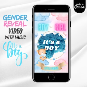 It’s a Boy Gender Reveal Video – Editable Canva Template, Baby Boy Announcement With Music, Blue Cloud Digital Video, Instant Download