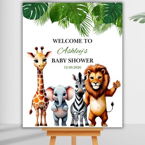 Editable A Little Wild One Baby Shower Welcome Sign, Safari Jungle Animal Poster for Boy or Girl, Baby Shower Decoration, Instant Download