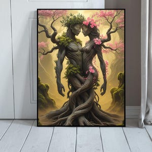 Baumgeister Wandbild, Botanisches Fantasy Paar Poster, Surrealer Wald Druck, Mystisches Natur Kunstwerk, Digitaler Download, 4 Größen