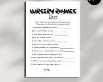 Nursery Rhyme Quiz – Baby Shower Game (Printable, Instant Download)
