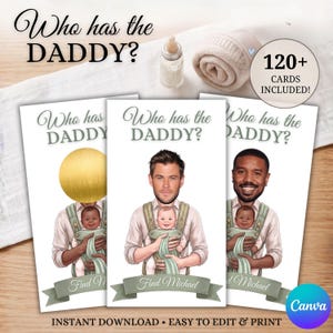 Gra „Kto ma tatę?”, Gry na baby shower ujawniające płeć dziecka, Szablon „Znajdź tatę”, Sea You Soon, Love Bug, Kto jest tatą