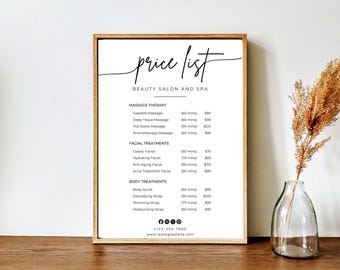 Editable Salon Price List Template, Spa Menu, Printable Sign (Canva PDF)
