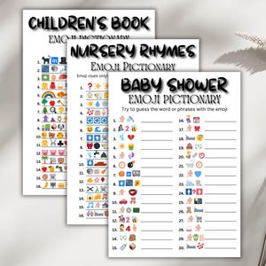 Baby Shower Emoji Pictionary + Nursery Rhymes + Children&#39;s Books – 3 Fun & Printable Emoji Games for Baby Shower Party Activities, BG121