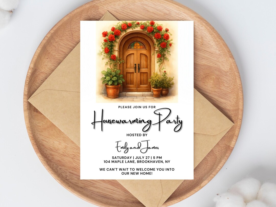 Floral Door Housewarming Invitation - Editable Template (digital ...
